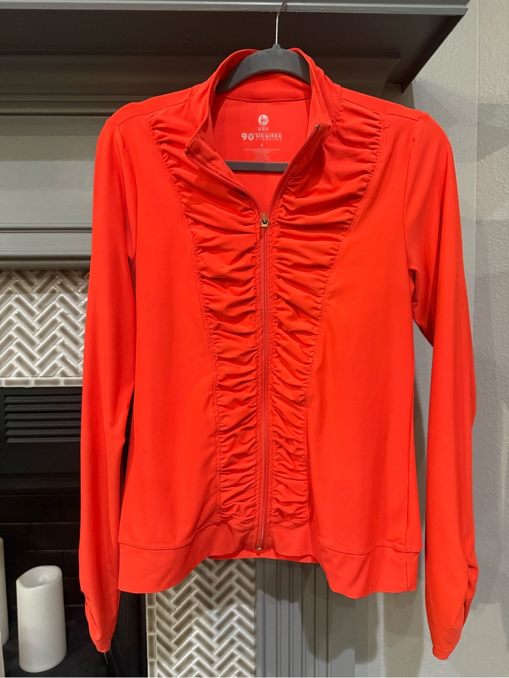 90 Degree By Reflex Women’s Bright Orange Zip-Up Ruffled Active Jacket